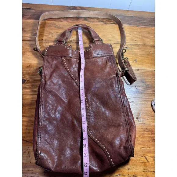 Lucky Brand Brown Leather Boho Distressed Satchel Crossbody Bag Slouchy - Picture 10 of 15